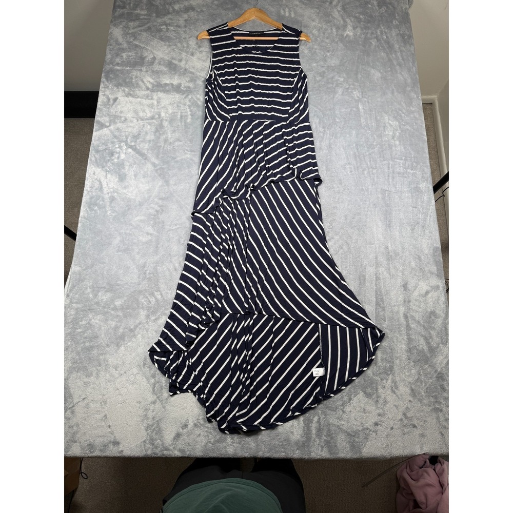 Lane Bryant Maxi Dress Womens 18/20 Blue White Striped Asymmetrical High Low Hem